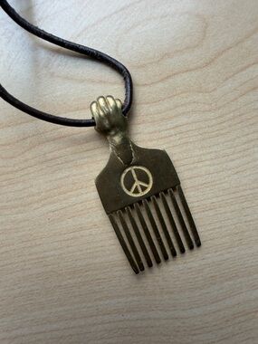 Afro Comb / Hair Pick with Power Fist Charm Necklace